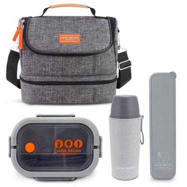Imagem de Kit Refeições Vibe Jacki Design – Marmita, Garrafa Térmica E Bolsa Térmica 2 Compartimentos - Cinza
