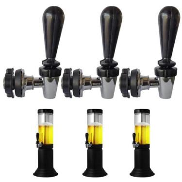 Imagem de Kit 3 Torneiras Chopeira Torre Chopp em ABS preto e cromado - Zufer