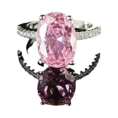 Imagem de Anéis Ovais Rosa Prateados Em Ouro Rosé Para Mulheres, Casamento, Noiv