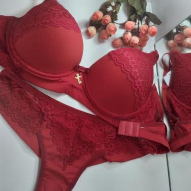 Imagem de Conjunto lingerie com bojo e renda tamanho M cor vermelha - Agata verd