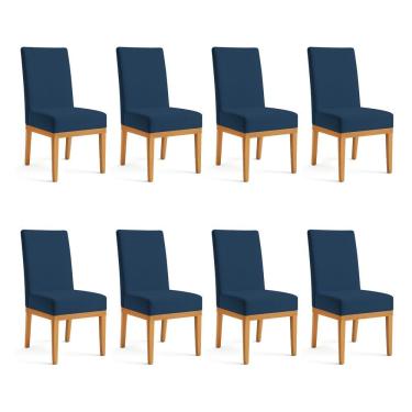 Imagem de Kit 8 Cadeiras De Jantar Brisa Veludo Azul Marinho Base De Madeira - Pallazio