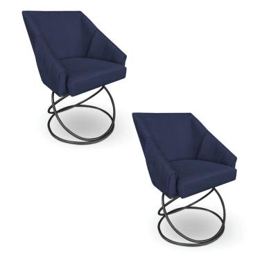 Imagem de Kit 2 Poltronas Luxo Alana Suede Azul Marinho Base Luxo Preto - Pallazio