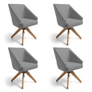 Imagem de Kit 4 Poltronas Giratórias Alana Suede Base De Madeira - Pallazio Cor Grafite