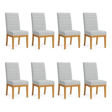 Imagem de Kit 8 Cadeiras De Jantar Solana Suede Base De Madeira - Pallazio Cor Cinza
