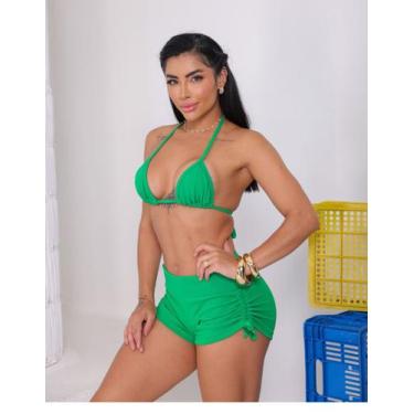 Imagem de Conjunto de Biquíni Hot Pant Tipo Short com Top Triângulo Ajustável Co