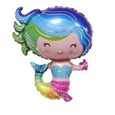 Imagem de Aniversário Mylar Balloon Mermaids Anime Pink 72x60cm - yiweisai