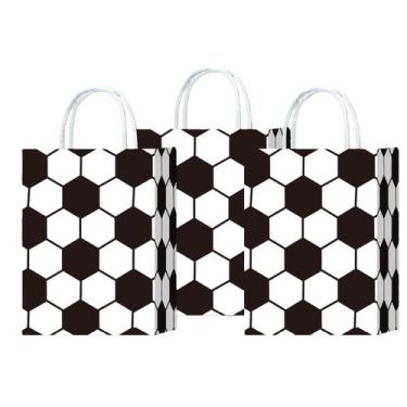 Imagem de Bolsa de presente, papel kraft branco, tema de futebol, 22x16x8cm, 10 