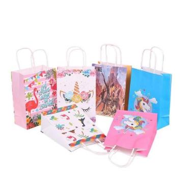 Imagem de Bolsa de presente White Kraft Unicorn com alças, embalagem de festa 10