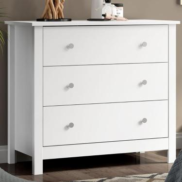 Imagem de Comoda Para Quarto 3 Gavetas 76 Cm Dm219 Branco Dtall Branco