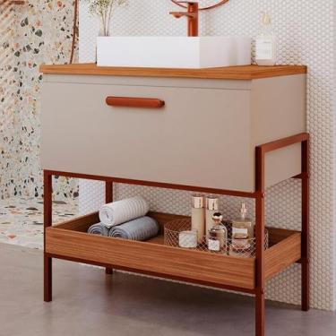 Imagem de Gabinete de Banheiro Eleonora 1 Porta Capuccino e Freijó 65 cm - Moder