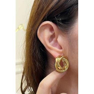 Imagem de Brinco Argola Dupla Orgânico Banho Ouro 2 Milésimos com Verniz Italian