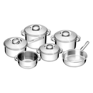 Imagem de Jogo de Panelas Tramontina Solar Inox Fundo Triplo 6 Peças, Inox, 6