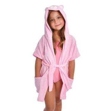 Imagem de Roupão Infantil Manga Curta Atoalhado com Capuz Ursinho Rosa Everly-Feminino