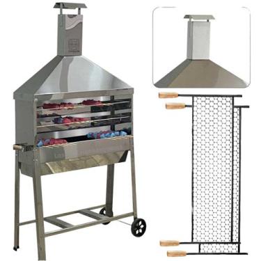 Imagem de Carrinho de Churrasco Churrasqueira Espetinho Inox Coifa Inox Com 02 G