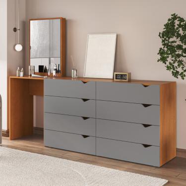 Imagem de Cômoda Penteadeira com Espelho 8 Gavetas Porto Politorno - Cinza/Freijo