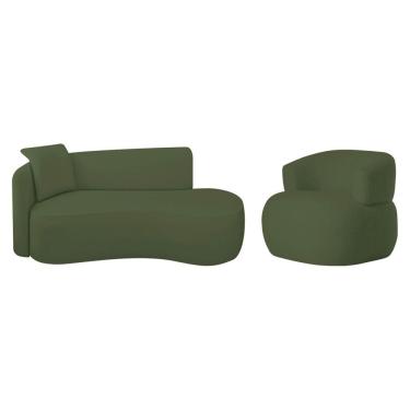 Imagem de Kit Divã Recamier 180cm E Poltrona Luxo Suíça Lado Direito Linho Verde