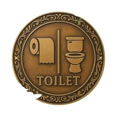 Imagem de Placa De Sinalização De Banheiro Retrô Com Efeito Madeira Vintage, Fác