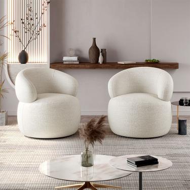 Imagem de Kit 2 Poltronas Orgânicas Eloah Giratória Espuma D28 Tecido Bouclê Italiano Off White C...