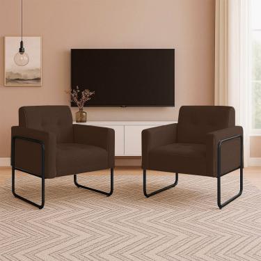 Imagem de Poltrona Elisa Suede D03 Sala Industrial Kit 2 Suede Marrom D'Rossi