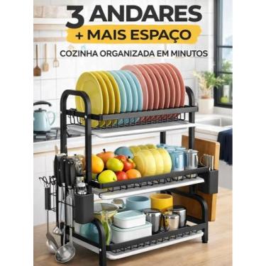 Imagem de Escorredor de Louças 3 Andares Preto Grande Capacidade - Top Rio