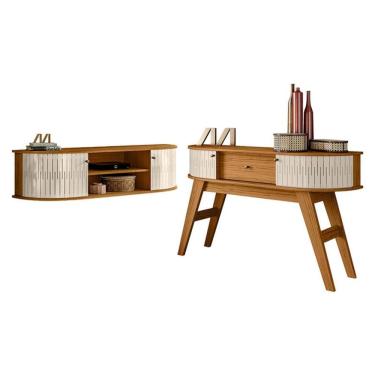 Imagem de Rack Bancada Suspensa Modena com Aparador Estoril Naturale Off White – Madetec