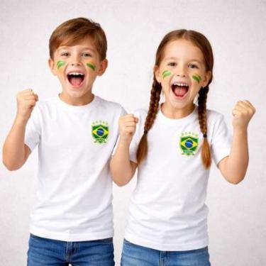 Imagem de Camiseta Infantil Brasil Torcedor Copa Escudo Seleção Manga Curta Algodão Conforto-Unissex