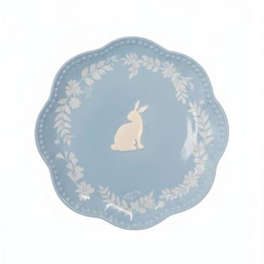 Imagem de PRATO SOBREMESA COELHO AZUL BRANCO PORCELANA 21cm CROMUS - TOK DA CASA