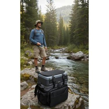 Imagem de Mochila Pesca Organizada ASSENTO RÍGIDO Preto 39x27x43cm - Congratulat