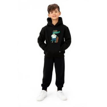 Imagem de Outfit Estiloso Moletom Jacaré Skate Capuz Calça Conjunto Trend Moleto