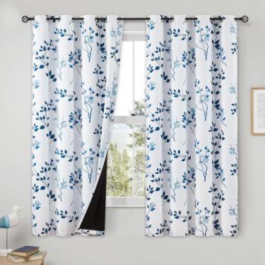 Imagem de Cortinas Beauoop Floral 100% Blackout 160x160cm 2 painéis azul-marinho