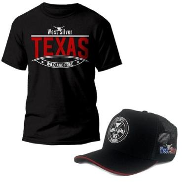 Imagem de Kit Camiseta Boné Country Texas  Algodão West Silver Preto, G, Preto