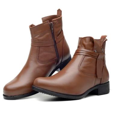 Imagem de Bota feminina café cano curto botinha de couro - Leiry gold, Whisky, 3