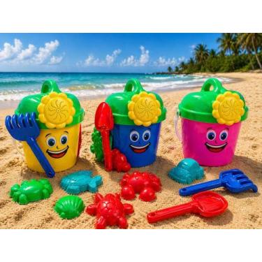 Imagem de Kit Balde Regador Infantil Praia com Acessórios 8 Peças - Rei do Balde