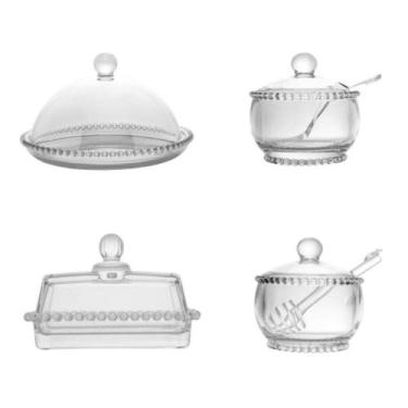 Imagem de Kit Queijeira + Manteigueira + Meleira + Açucareiro De Cristal Pearl W