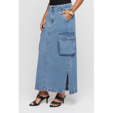 Imagem de Saia Jeans Midi Cargo Doct Média Indigo Médio, Indigo médio, 38