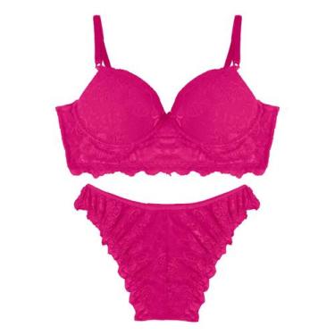 Imagem de Conjunto Lingerie Feminina Em Renda Feminize Rosa, P, Rosa