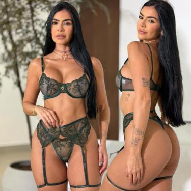 Imagem de Conjunto De Lingerie Sensual Rendado Sem Bojo Com Aro Calcinha Fio Cin