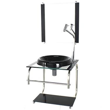 Imagem de GABINETE DE VIDRO 40CM INOX PRETO COM TORNEIRA METAL CROMADA