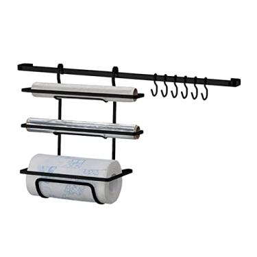 Imagem de Kit Cozinha 2 Peças Barra 45cm De Parede Suporte Porta Rolo Triplo Papel Toalha Preto Fosco - Future
