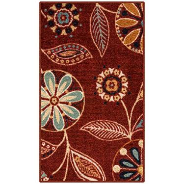Imagem de Maples Rugs Reggie Tapete de cozinha floral antiderrapante para área [feito nos EUA], 4,72 x 6,35 m, Merlot