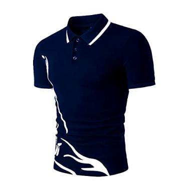 Imagem de Pólo Masculino Pólo Golfe de Secagem Rápida Camiseta Masculina Lapela Manga Curta,Blue,XL