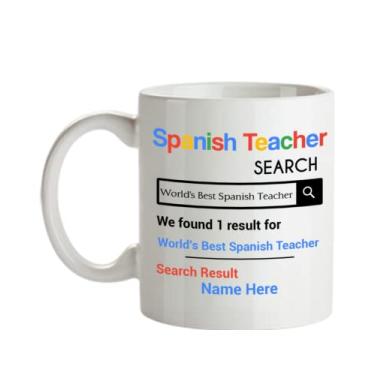 Imagem de Caneca de professor de espanhol personalizada - Presentes personalizados para professor de espanhol - Caneca de café de 325 ml - Personalizada com o seu nome de professor espanhol