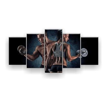 Imagem de Quadro Decorativo Casal Halter Fitness 129x61 Sala Quarto
