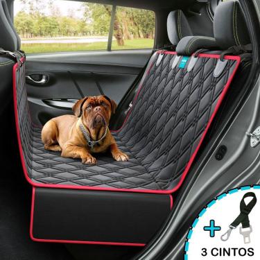 Imagem de Kit Capa Pet Protetora de Banco Traseiro Impermeavel Vermelho + 3 Cinto de Segurança