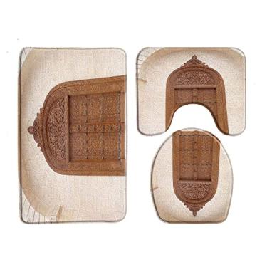 Imagem de Tapetes de banho de luxo para chuveiro 3 peças conjuntos de tapetes de banheiro antiderrapantes para construção retrô decoração de banho capa de banheiro almofada em forma de U, 33609J, 400MMx600MM