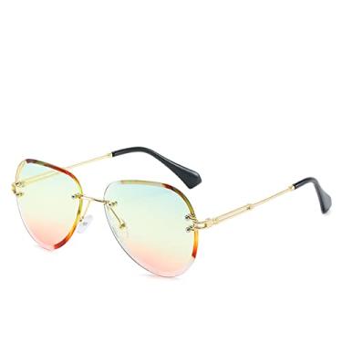 Imagem de Óculos de sol piloto feminino matiz aviação senhoras óculos de sol vintage clássico óculos de sol sem aro tons requintados, rosa amarelo, china