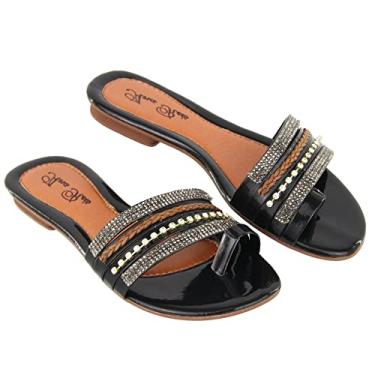 Imagem de Sandália Rasteirinha Feminina Strass Diamante Confort