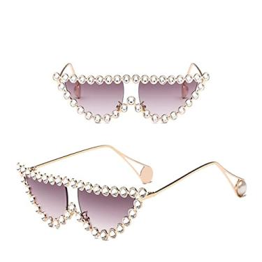 Imagem de Óculos de sol de diamante olho de gato moda feminina de luxo vintage triângulo tons strass metal óculos de sol feminino uv400,6, tamanho único