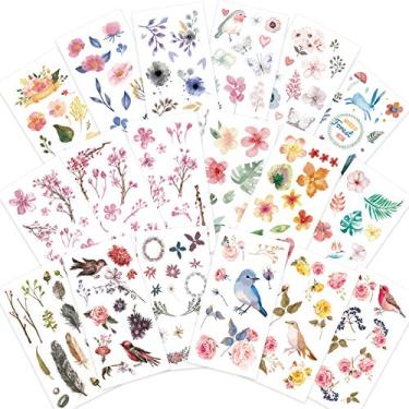 Imagem de Conjunto de adesivos de aquarela de pássaros e flores da Knaid – Adesivos decorativos para álbuns, artesanato, álbum, Bullet Journaling, Junk Journal, Planejadores, calendários e caderno