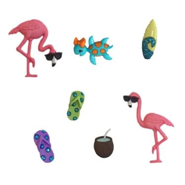 Imagem de Pingentes de taça de vinho Flamingo Beach – Conjunto de 7 marcadores magnéticos ou etiquetas para taças sem haste ou normal da Simply Charmed, Resina
